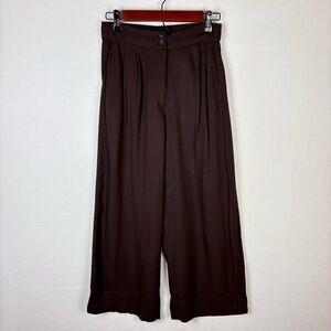 H&M Chocolate Brown High Rise Wide Leg Pleated Trousers